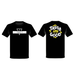 T-shirt cotone nera, serigrafia fronte SUPREM-E e retro LINEA AND