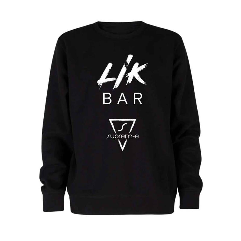 Felpa cotone nera, serigrafia fronte LIK BAR by SUPREM-E Felpa cotone nera, serigrafia fronte LIK BAR by SUPREM-E