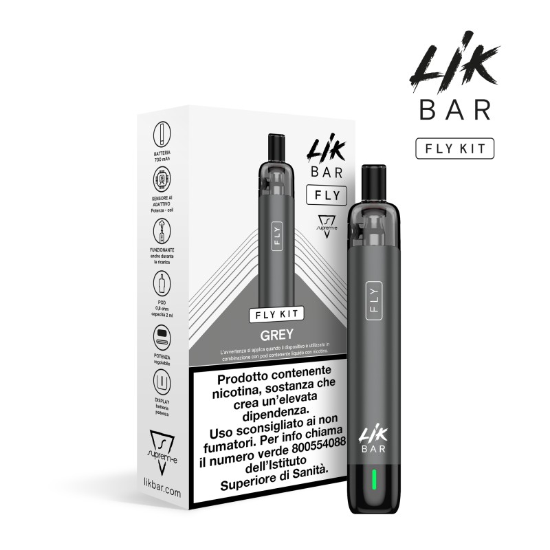 LIK BAR FLY Sigaretta Elettronica - KIT Gray (Battery + Pod 0,8 Ohm)