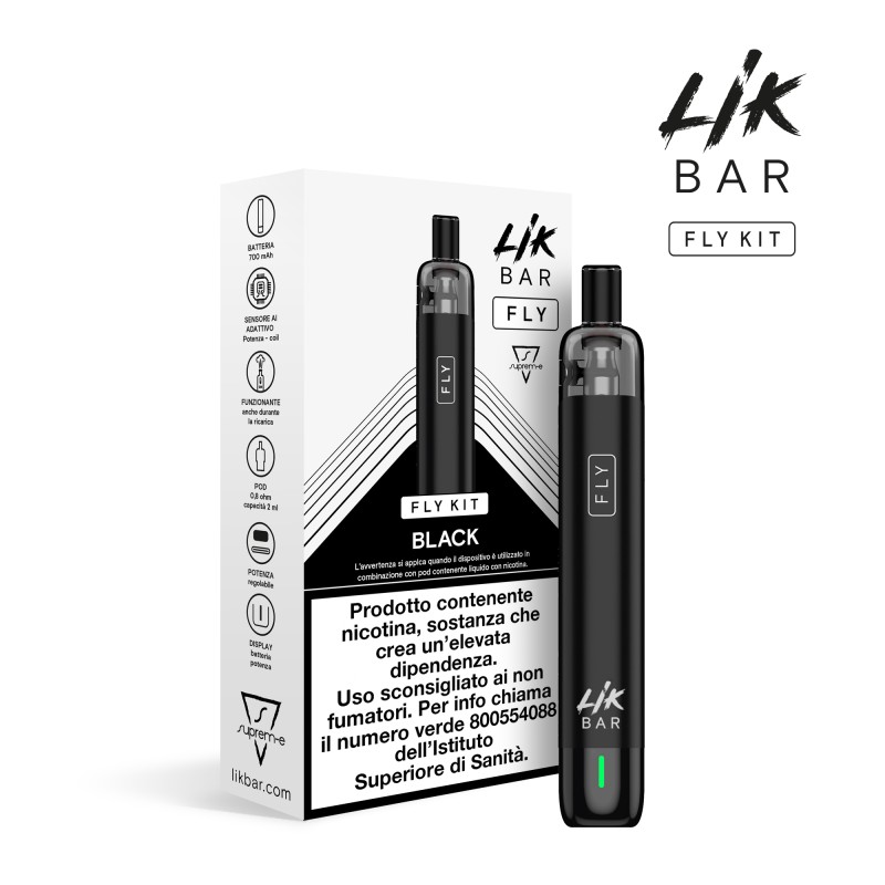 LIK BAR FLY KIT BLACK + OPEN POD 8 oHm Ricaricabile