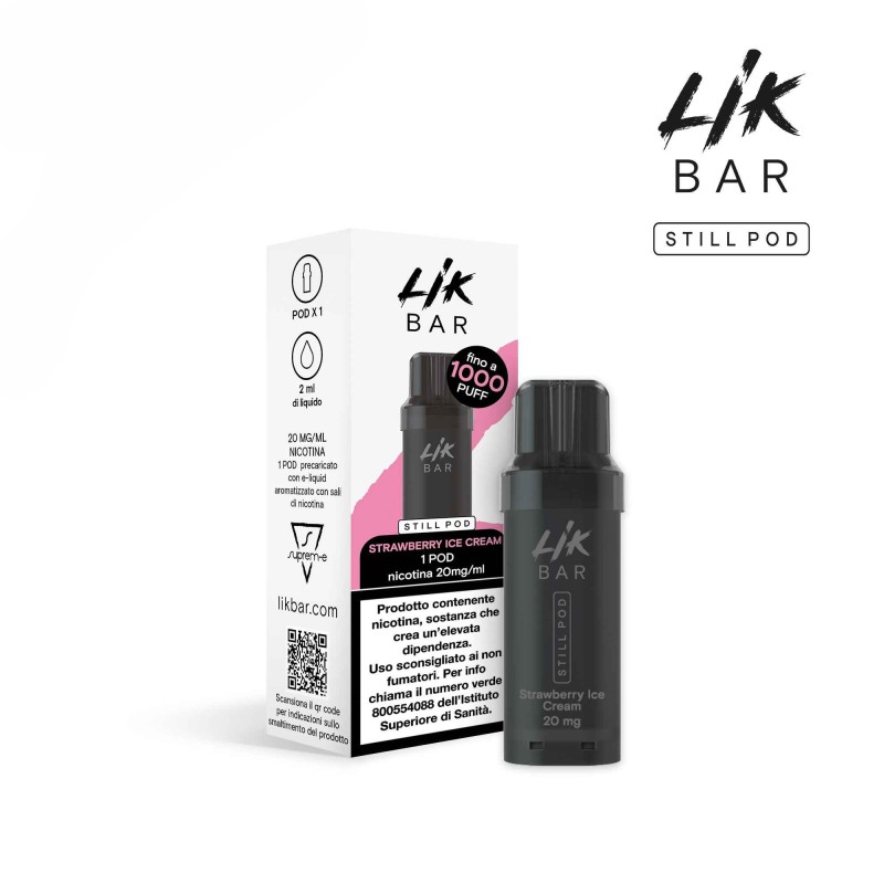 LIK BAR STILL POD - STRAWBERRY ICE CREAM - Senza Nicotina e Nicotina 10 e 20 LIK BAR STILL POD - STRAWBERRY ICE CREAM - Senza Nicotina e Nicotina 10 e 20